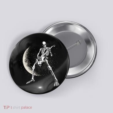 Rock And Roll Skeleton Moon Guitar Button