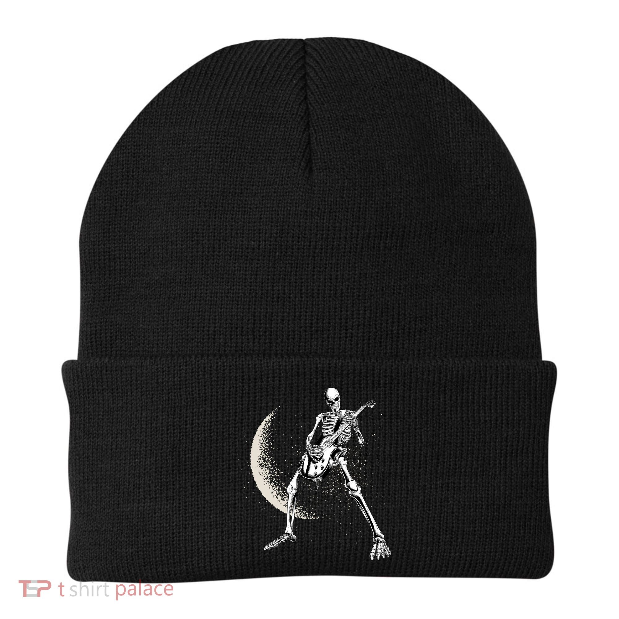 Rock And Roll Skeleton Moon Guitar Beanie