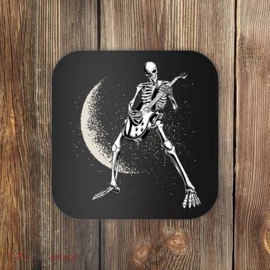 Rock And Roll Skeleton Moon Guitar Coaster