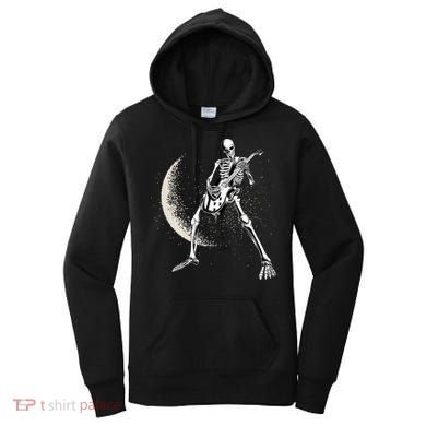 Rock And Roll Skeleton Moon Guitar Women's Hoodie