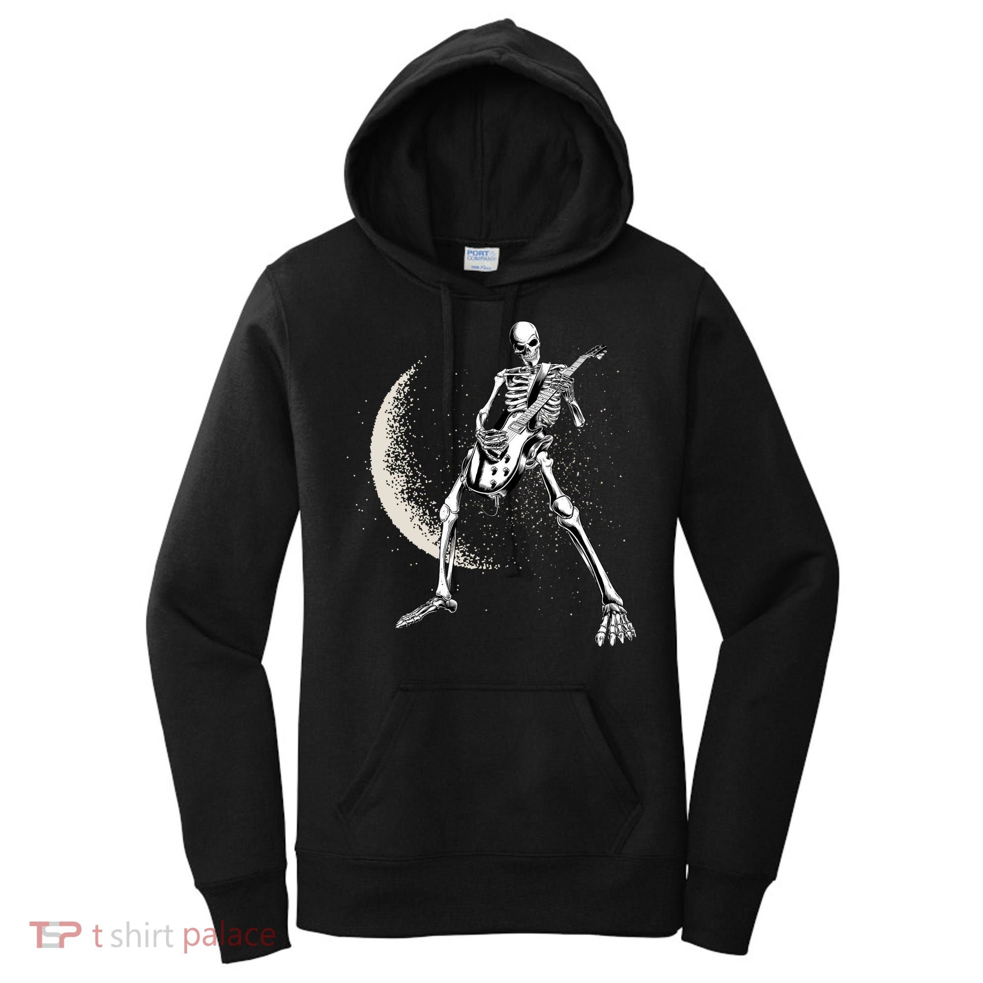 Rock And Roll Skeleton Moon Guitar Women's Hoodie