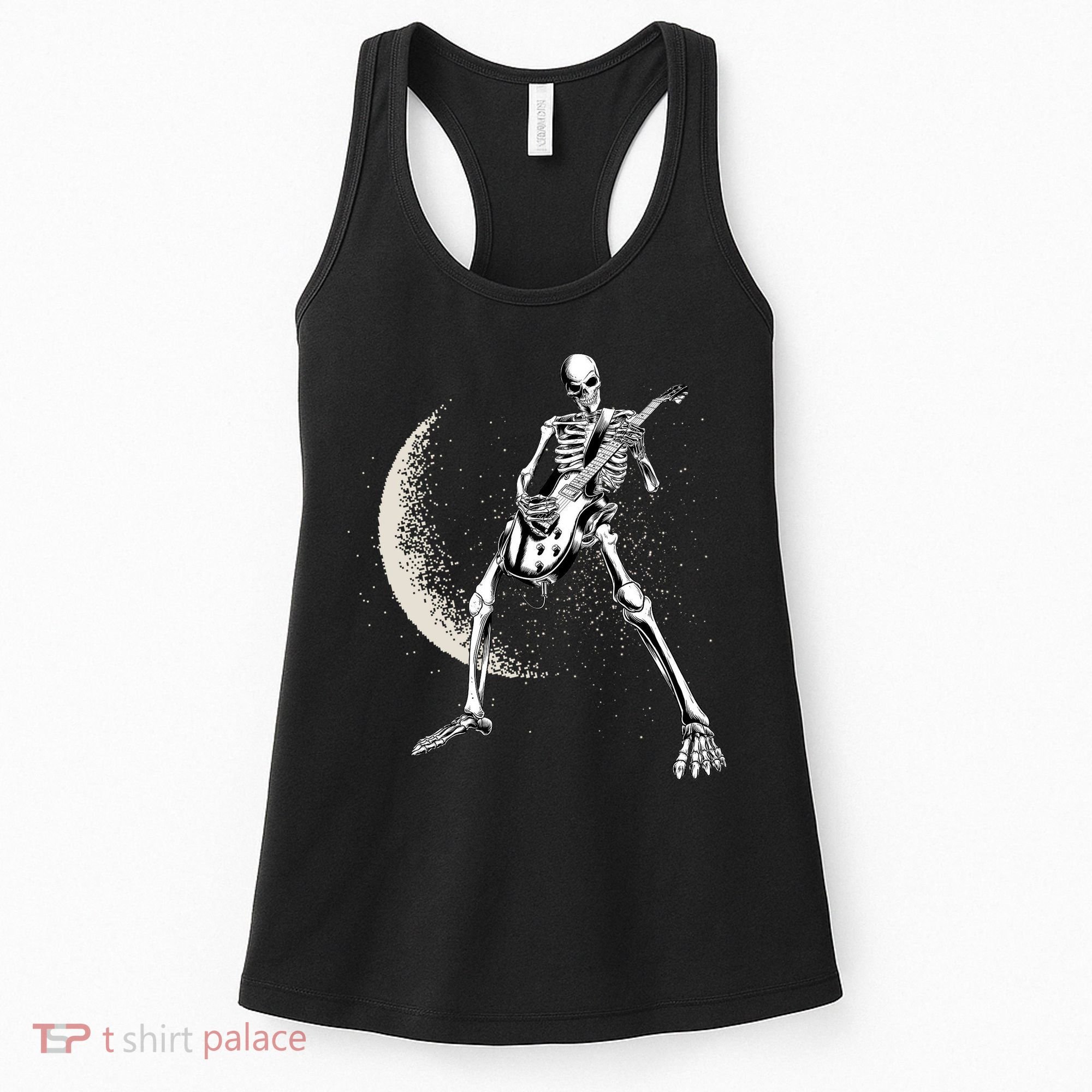 Rock And Roll Skeleton Moon Guitar Women's Tank Top