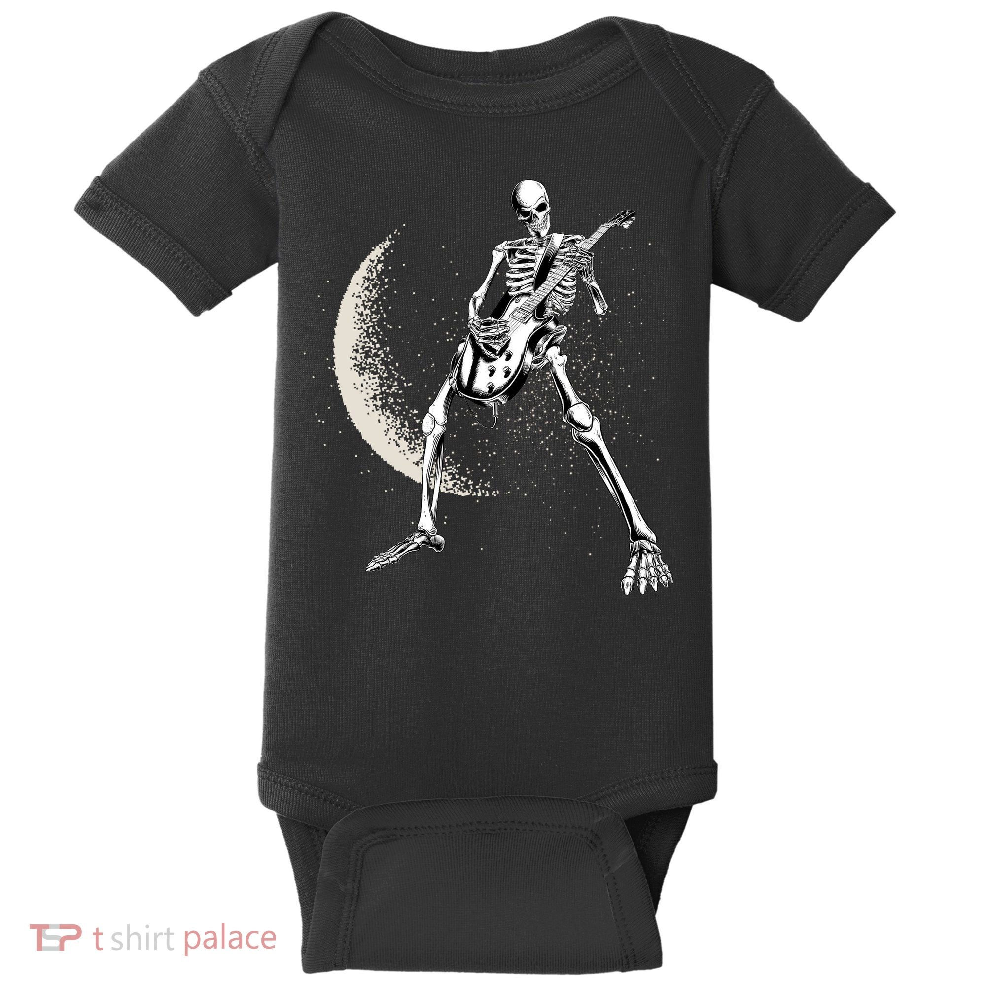 Rock And Roll Skeleton Moon Guitar Baby Bodysuit