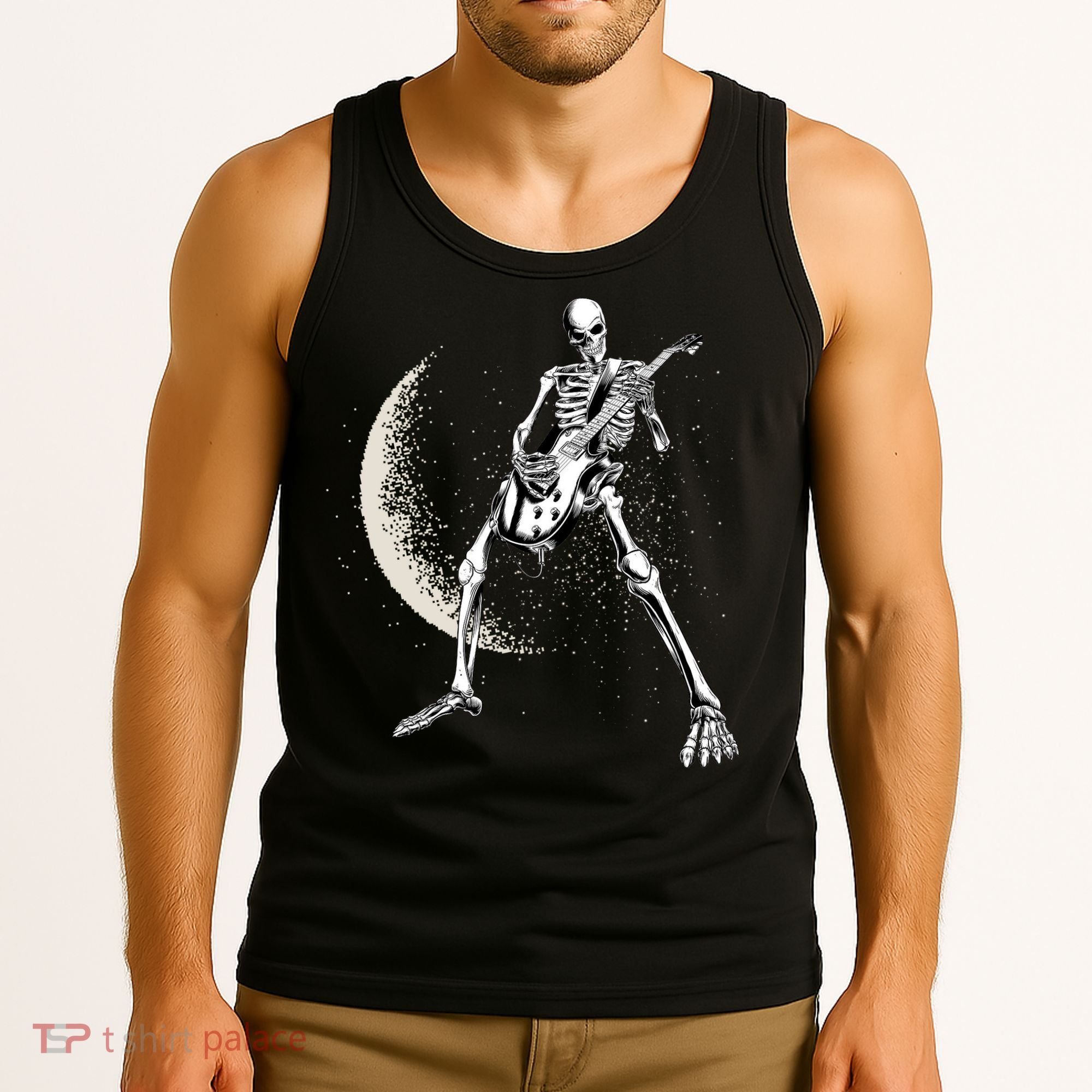 Rock And Roll Skeleton Moon Guitar Tank Top