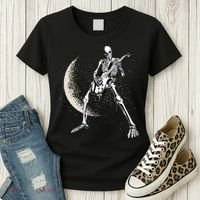 Rock And Roll Skeleton Moon Guitar Women's T-Shirt thumb 3