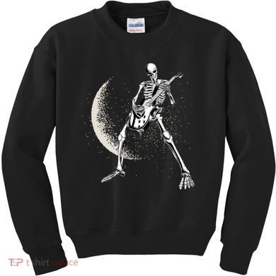 Rock And Roll Skeleton Moon Guitar Kids Sweatshirt