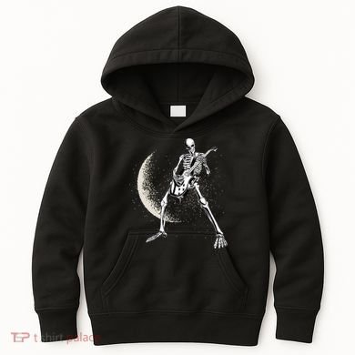 Rock And Roll Skeleton Moon Guitar Kids Hoodie