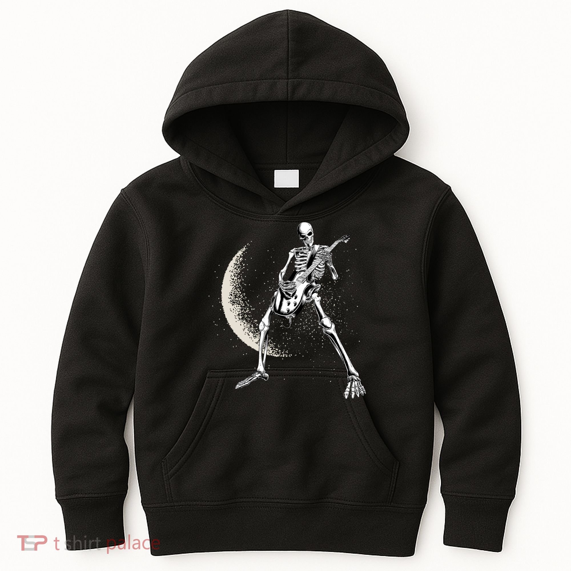 Rock And Roll Skeleton Moon Guitar Kids Hoodie