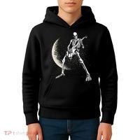 Rock And Roll Skeleton Moon Guitar Kids Hoodie thumb 4