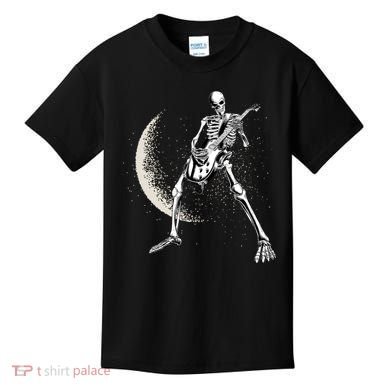 Rock And Roll Skeleton Moon Guitar Kids T-Shirt