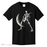 Rock And Roll Skeleton Moon Guitar Kids T-Shirt thumb 0