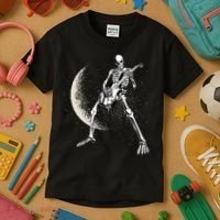 Rock And Roll Skeleton Moon Guitar Kids T-Shirt thumb 3