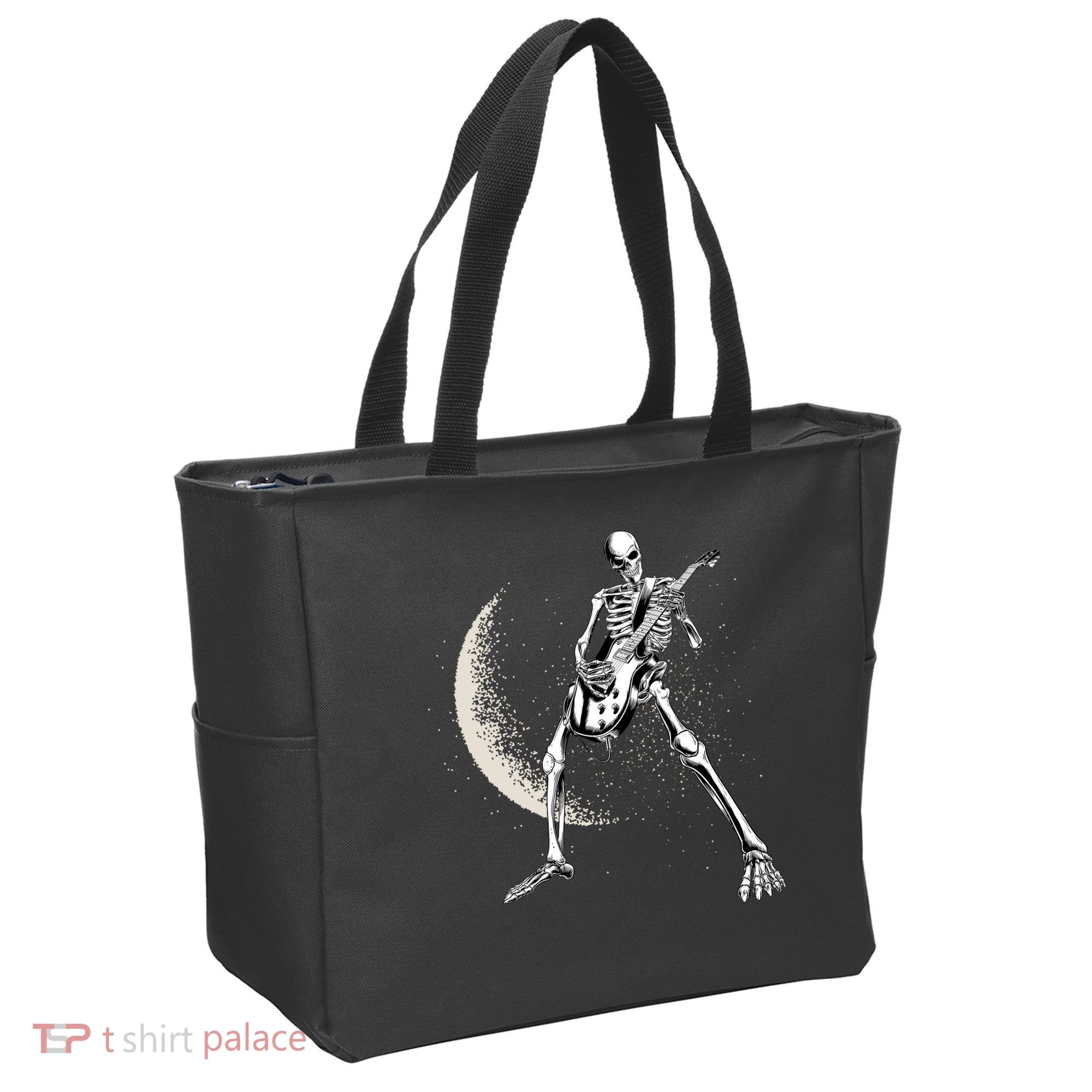 Rock And Roll Skeleton Moon Guitar Tote Bag