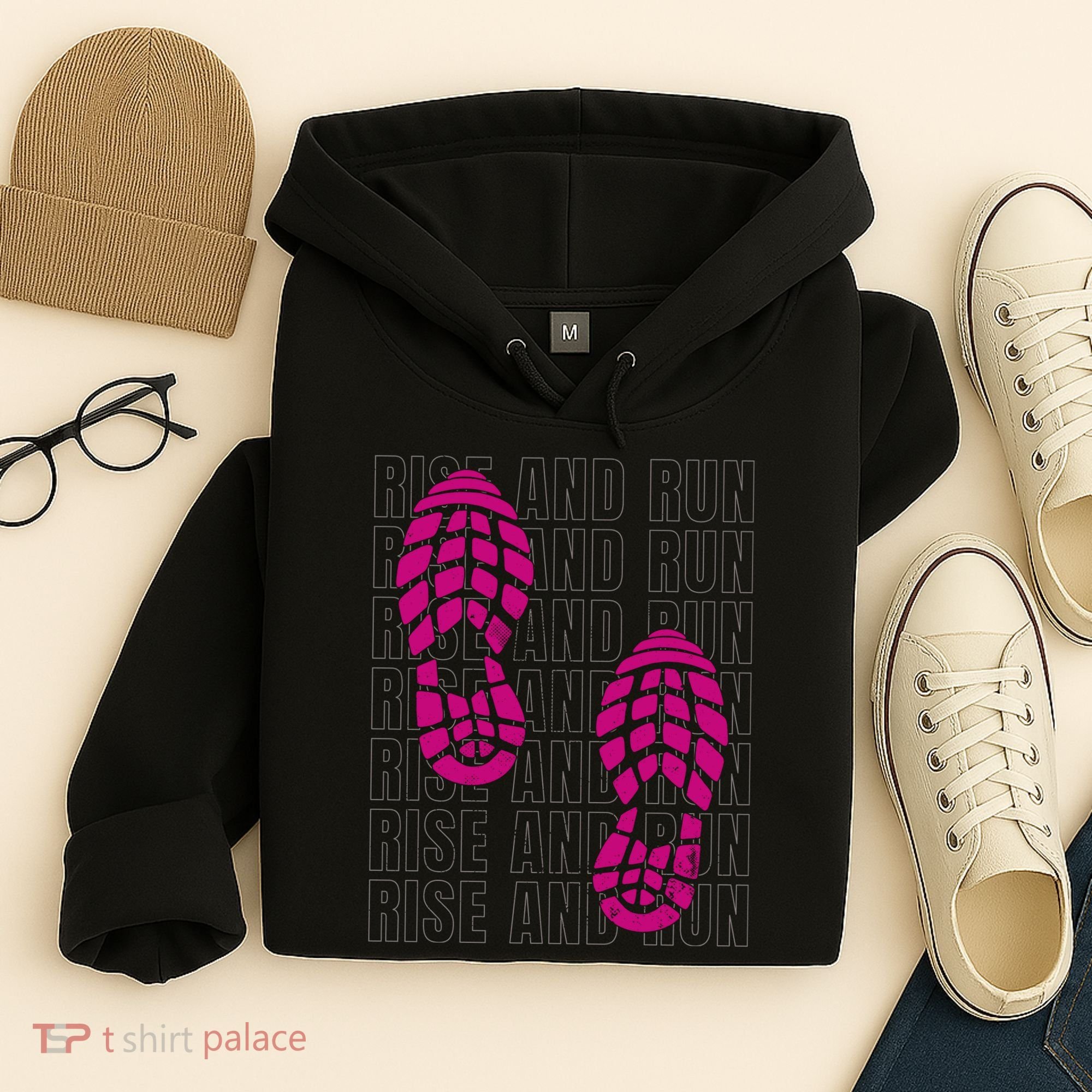 Rise And Run Pink Print Hoodie