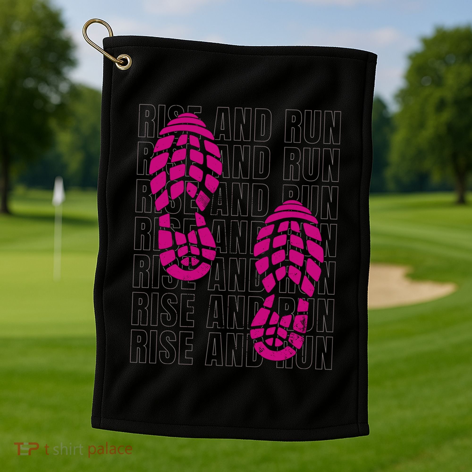 Rise And Run Pink Print Golf Towel