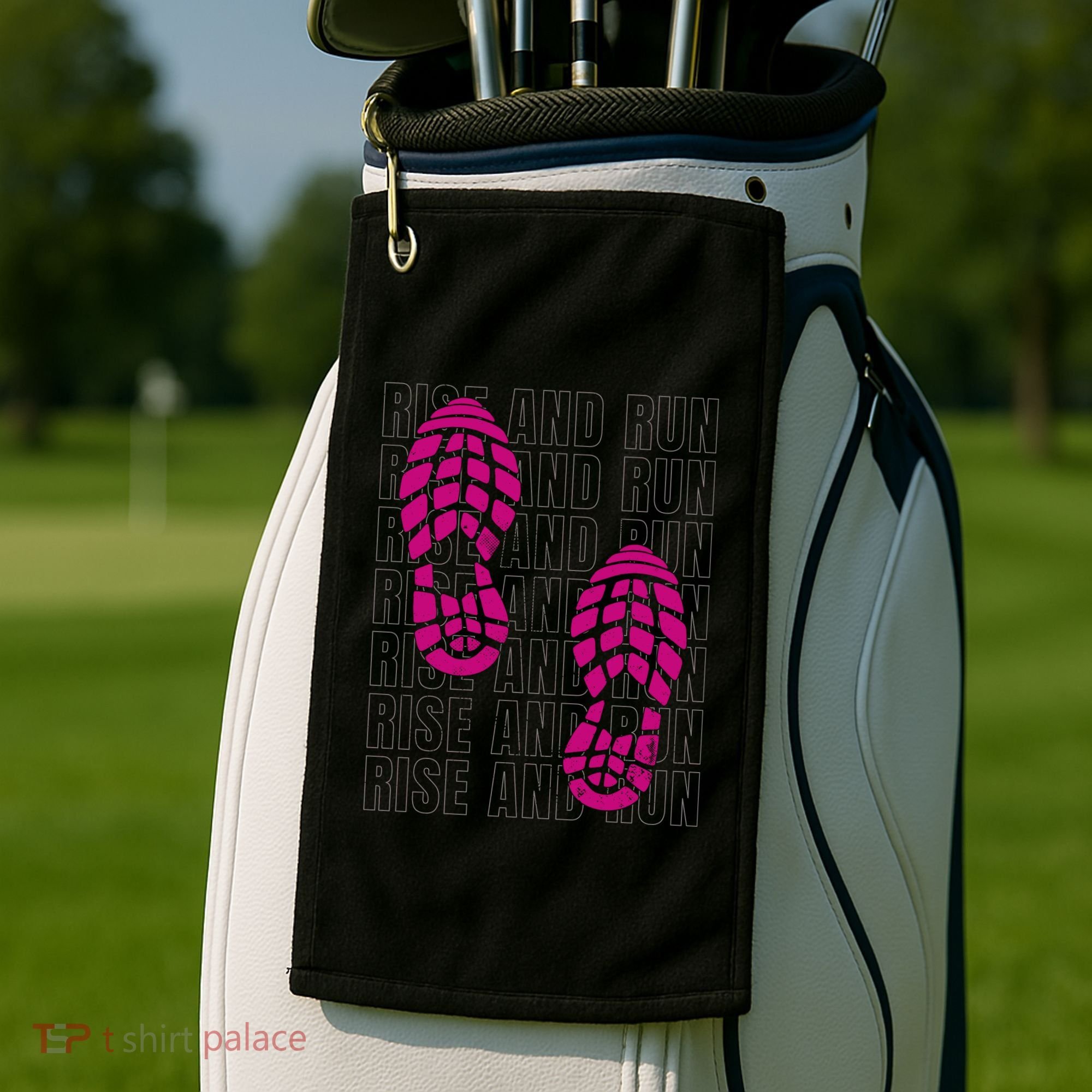 Rise And Run Pink Print Golf Towel
