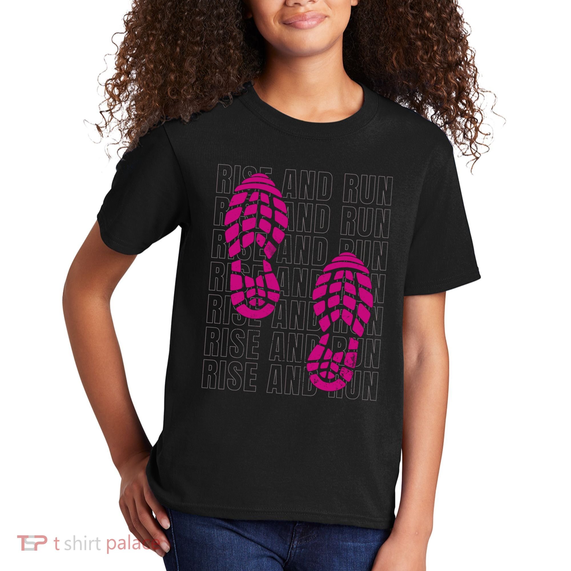 Rise And Run Pink Print Kids T-Shirt