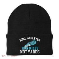 Real Athletes Run Miles Not Yards Running Marathon Runner Beanie thumb 0