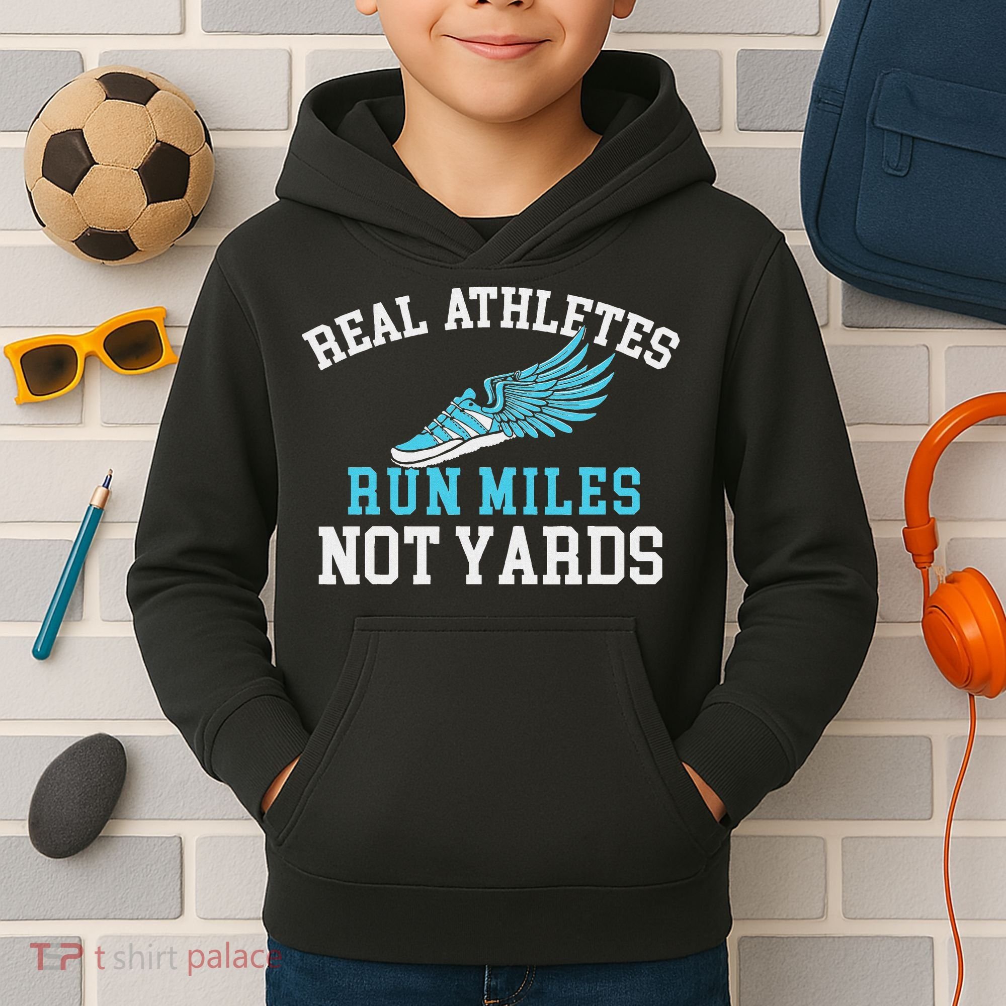 Real Athletes Run Miles Not Yards Running Marathon Runner Kids Hoodie
