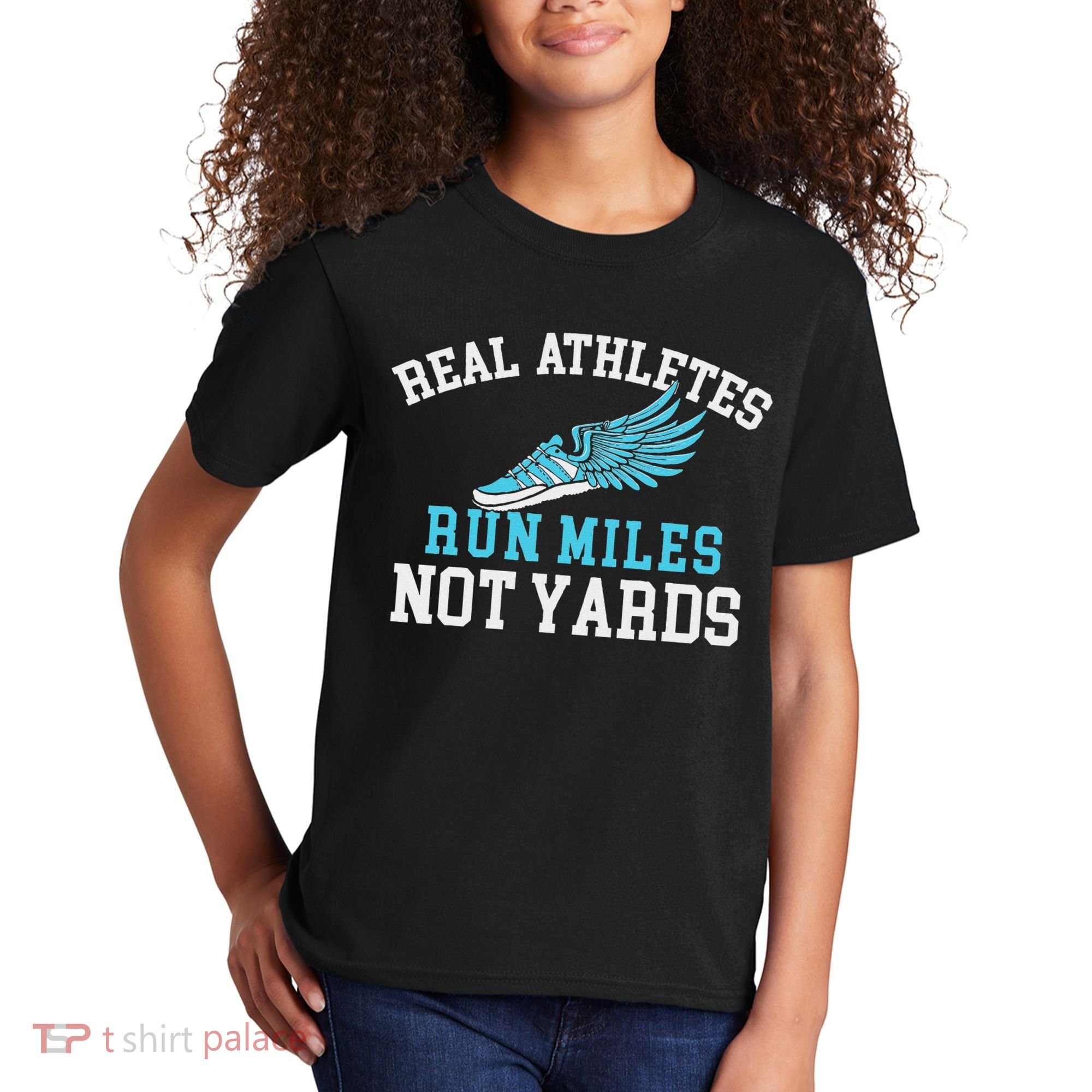 Real Athletes Run Miles Not Yards Running Marathon Runner Kids T-Shirt