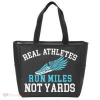Real Athletes Run Miles Not Yards Running Marathon Runner Tote Bag thumb 0