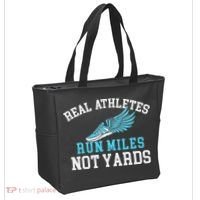 Real Athletes Run Miles Not Yards Running Marathon Runner Tote Bag thumb 2