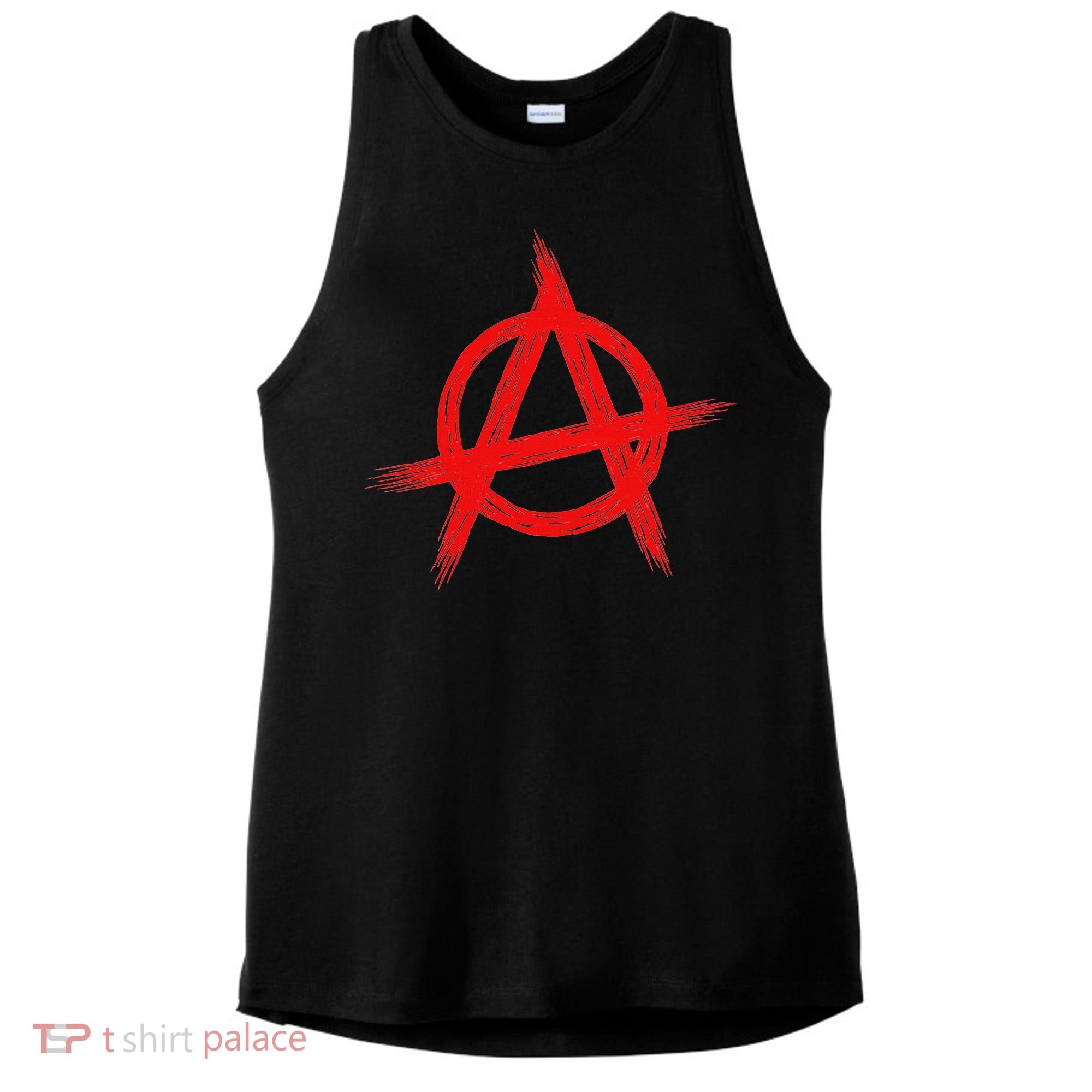Red Anarchist Symbol Distressed Political Anarchy Rock Star Ladies PosiCharge Tri-Blend Wicking Tank