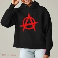 Red Anarchist Symbol Distressed Political Anarchy Rock Star Ladies Heavyweight Boxy Pullover Hoodie thumb 0