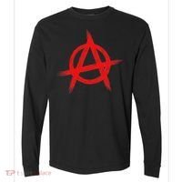 Red Anarchist Symbol Distressed Political Anarchy Rock Star Comfort Colors Heavyweight Long Sleeve T-Shirt thumb 0