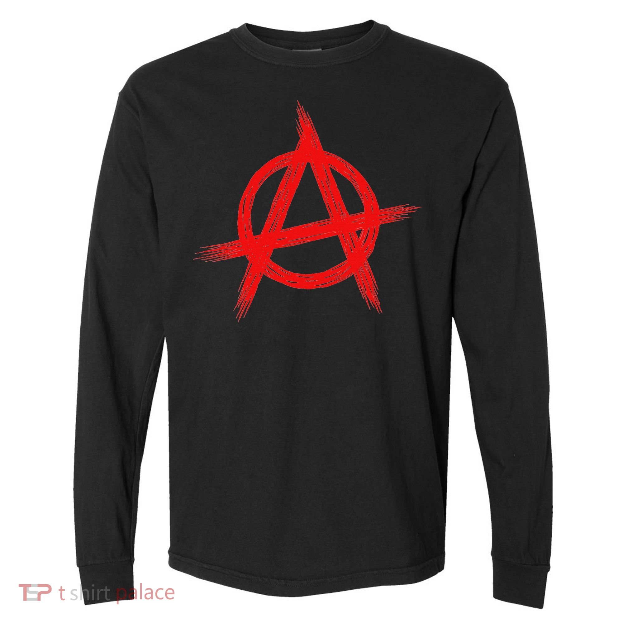 Red Anarchist Symbol Distressed Political Anarchy Rock Star Comfort Colors Heavyweight Long Sleeve T-Shirt
