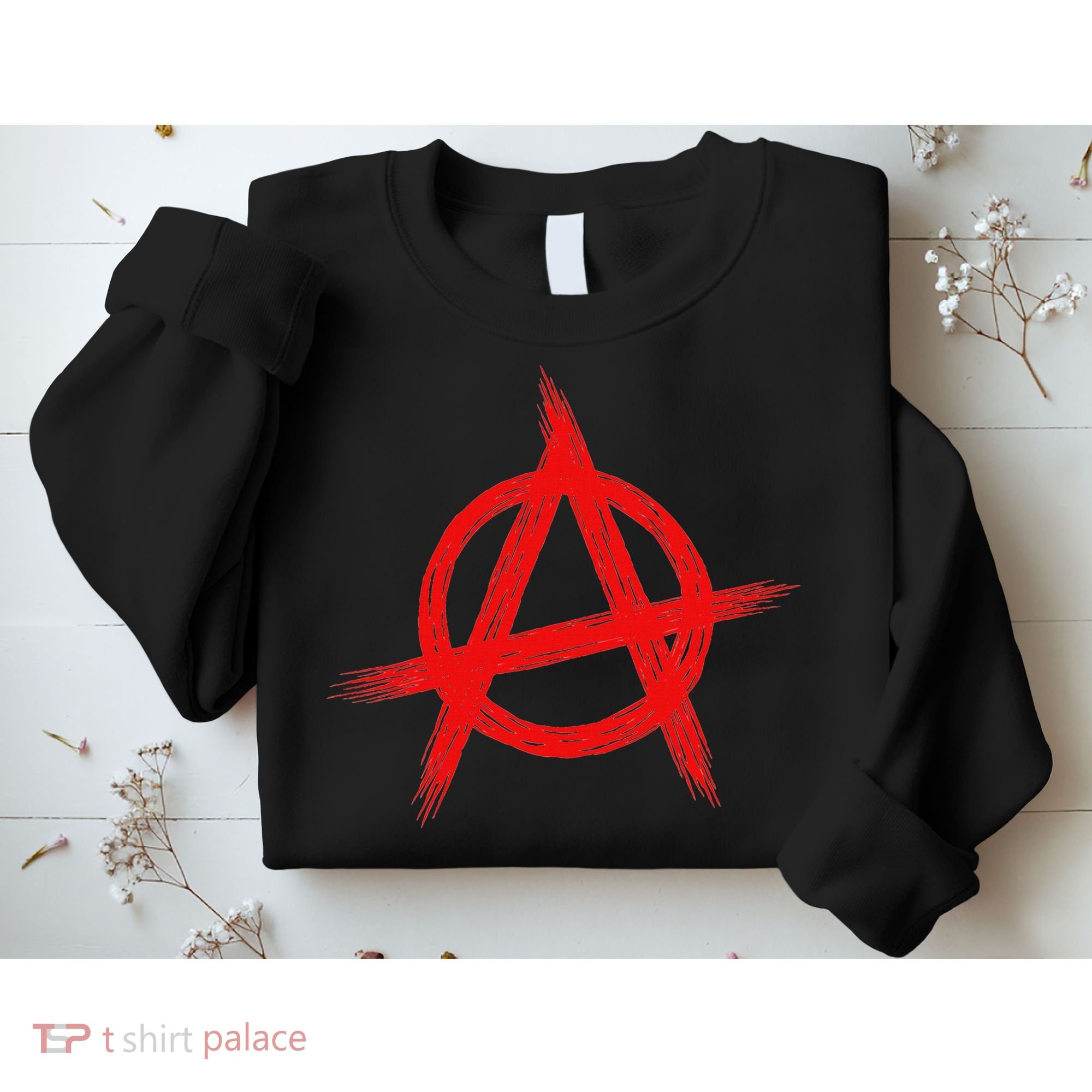 Red Anarchist Symbol Distressed Political Anarchy Rock Star Sweatshirt
