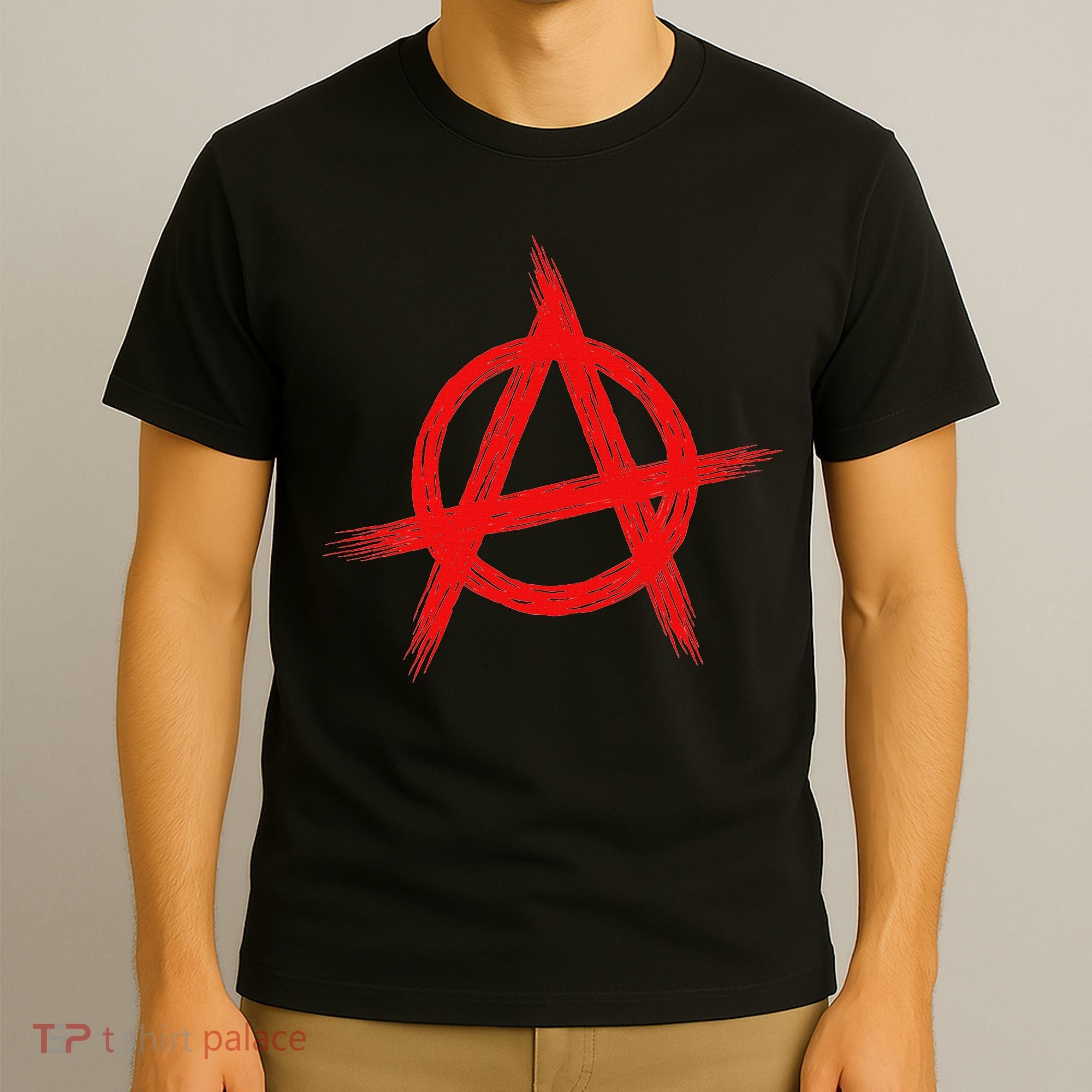 Red Anarchist Symbol Distressed Political Anarchy Rock Star T-Shirt