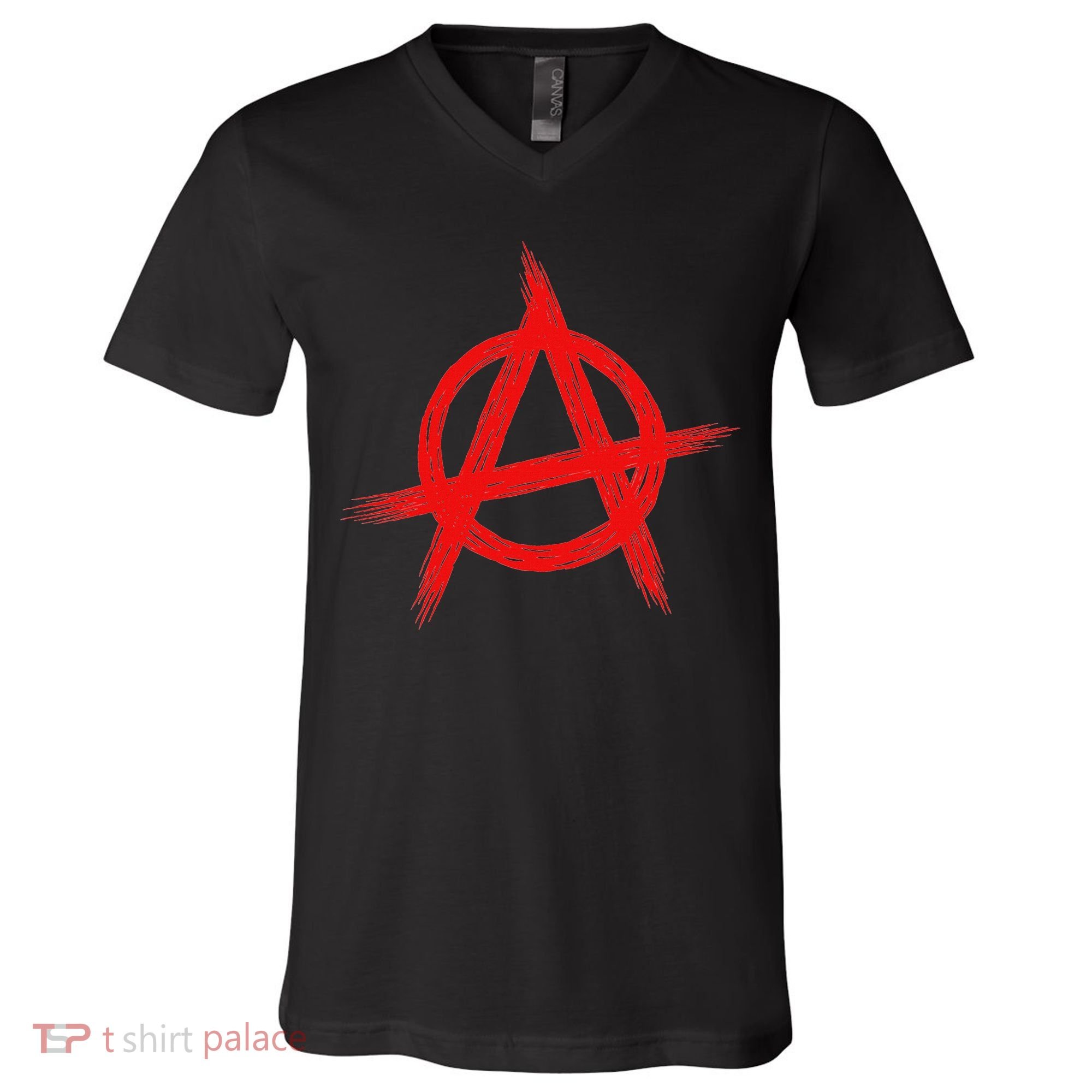 Red Anarchist Symbol Distressed Political Anarchy Rock Star V-Neck T-Shirt
