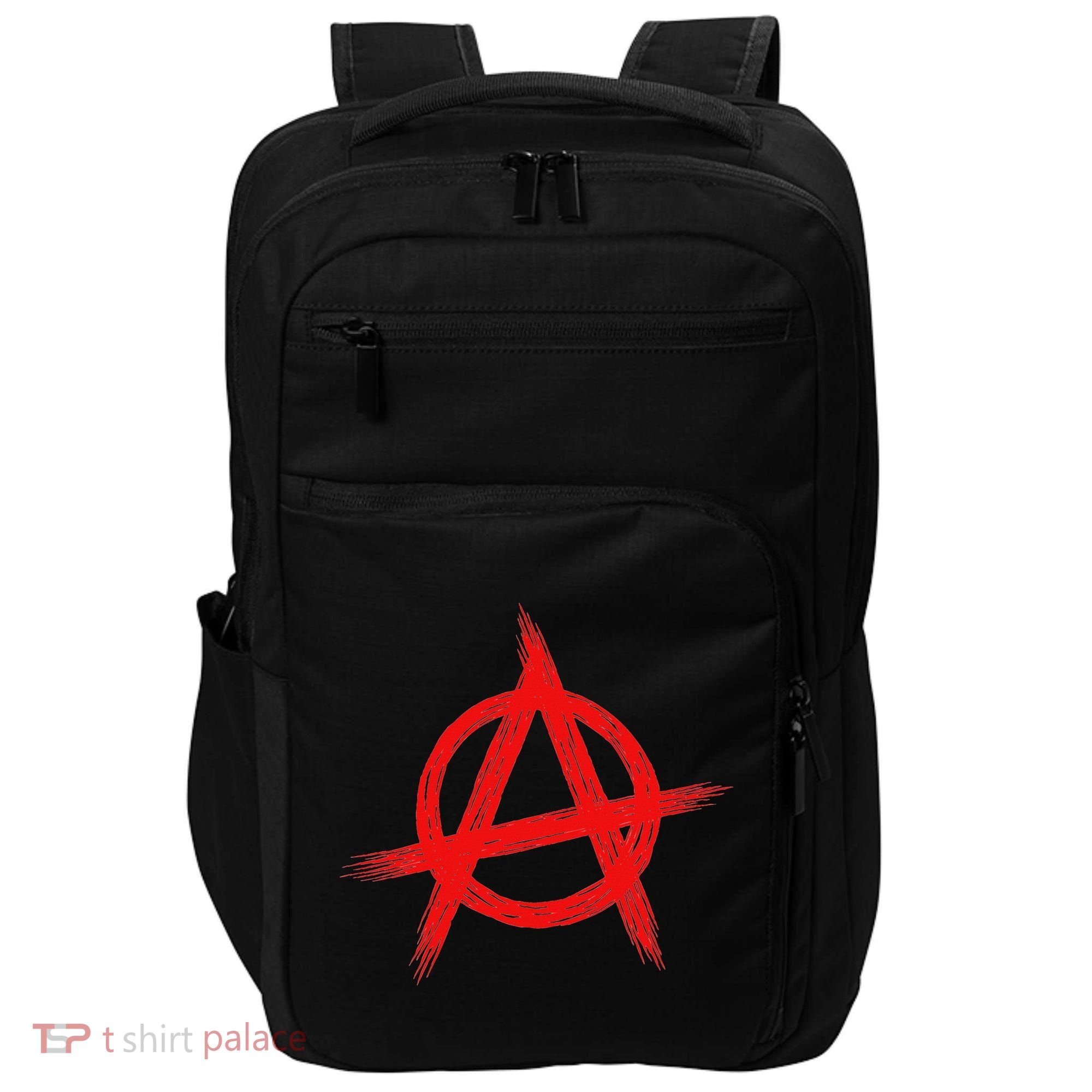 Red Anarchist Symbol Distressed Political Anarchy Rock Star Impact Tech Backpack