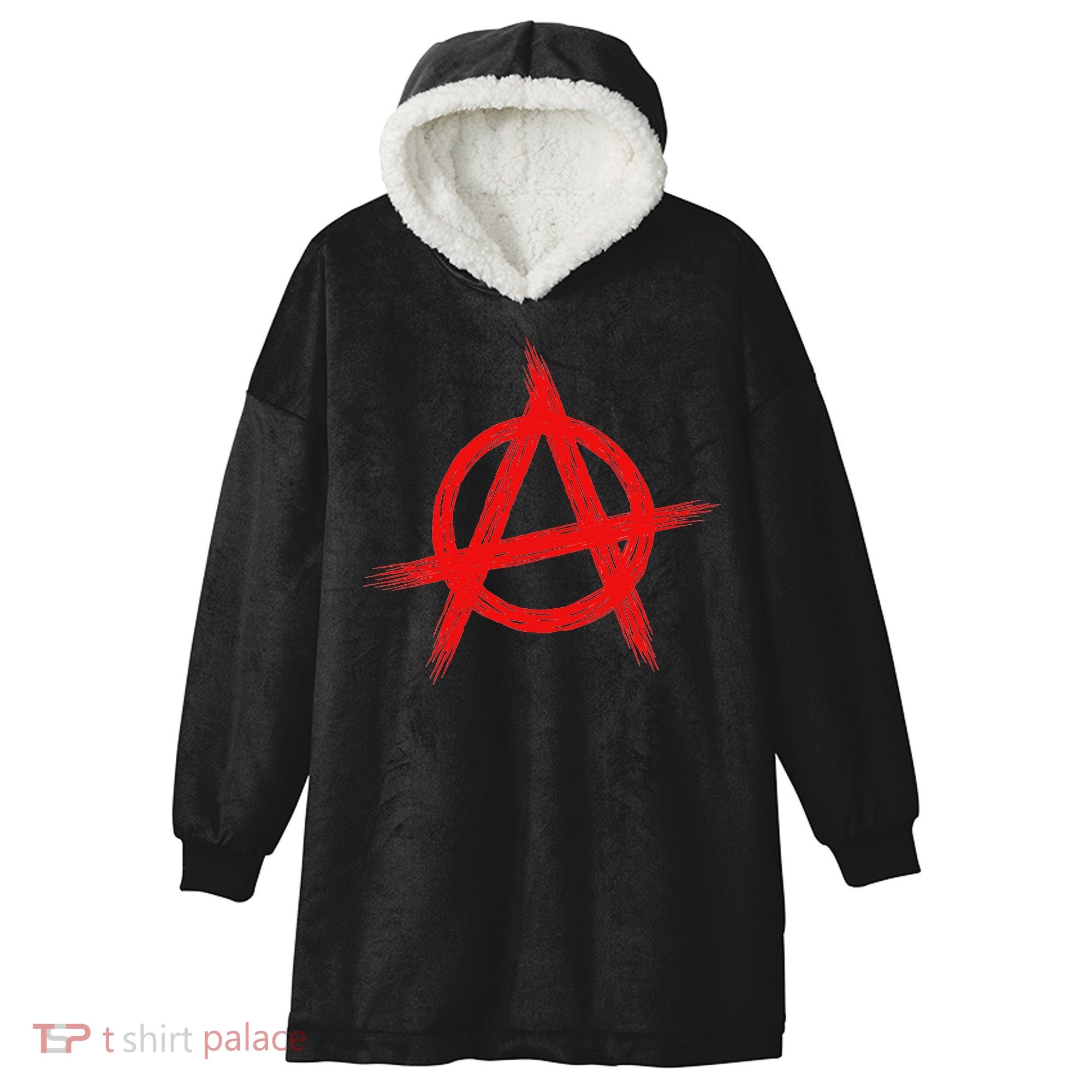 Red Anarchist Symbol Distressed Political Anarchy Rock Star Hooded Wearable Blanket