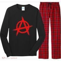 Red Anarchist Symbol Distressed Political Anarchy Rock Star Long Sleeve Pajama Set thumb 0