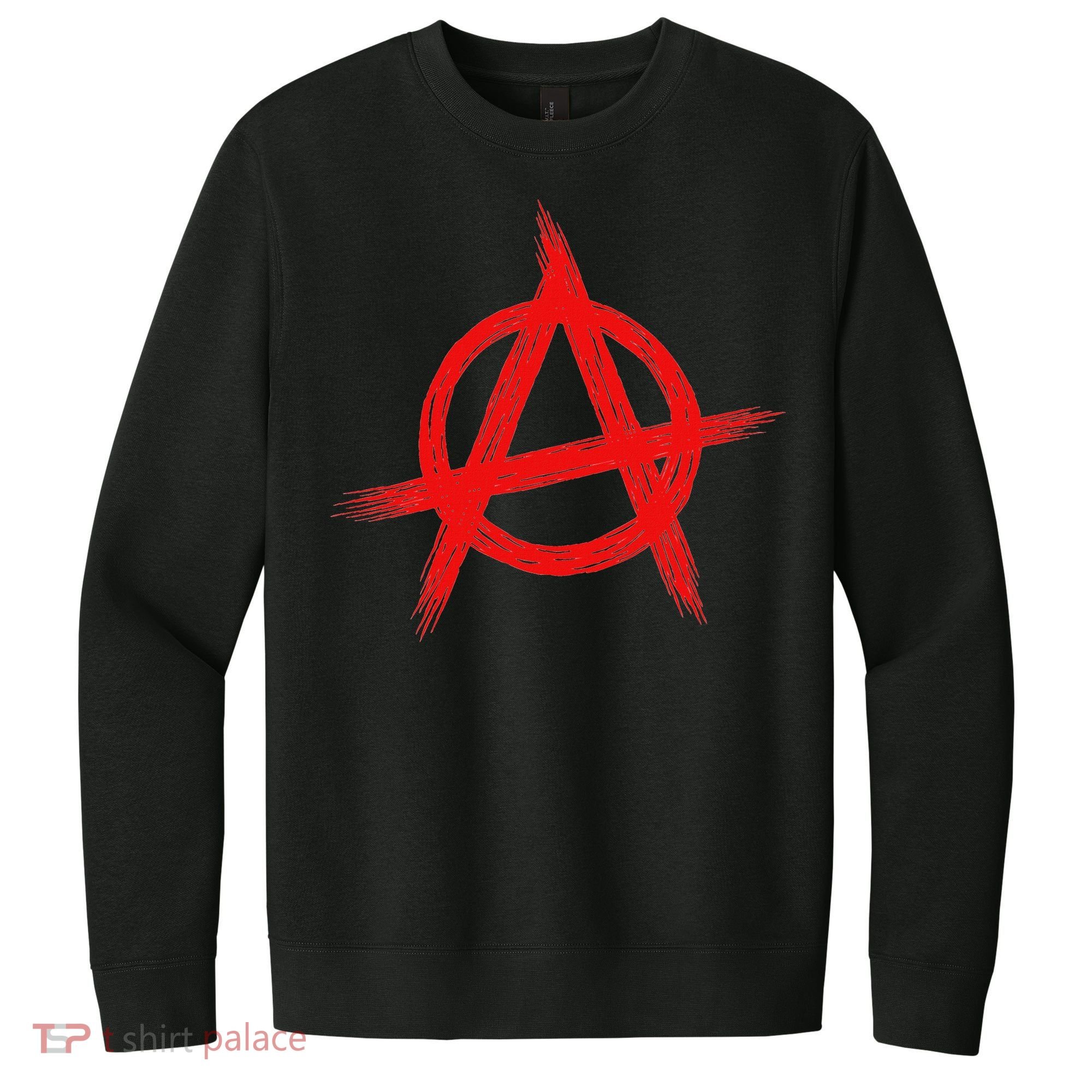 Red Anarchist Symbol Distressed Political Anarchy Rock Star V.I.T. Fleece Crew Sweatshirt