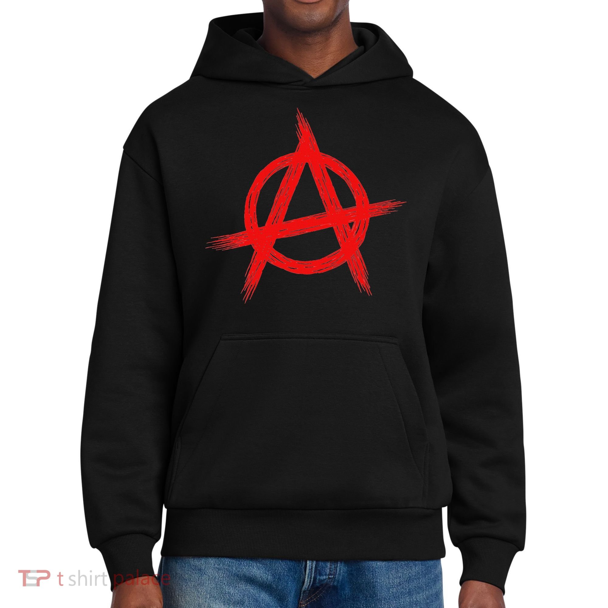 Red Anarchist Symbol Distressed Political Anarchy Rock Star District V.I.T. Heavyweight Hoodie