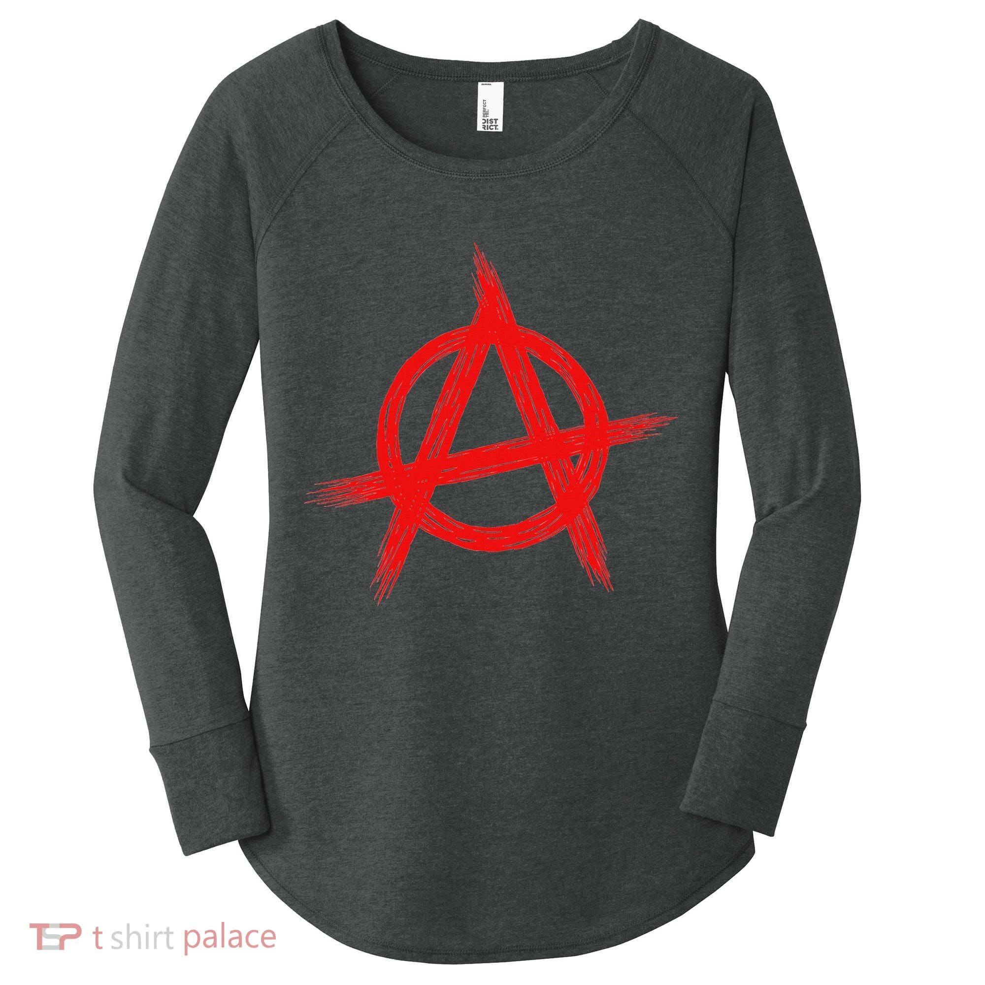 Red Anarchist Symbol Distressed Political Anarchy Rock Star Women's Perfect Tri Tunic Long Sleeve Shirt