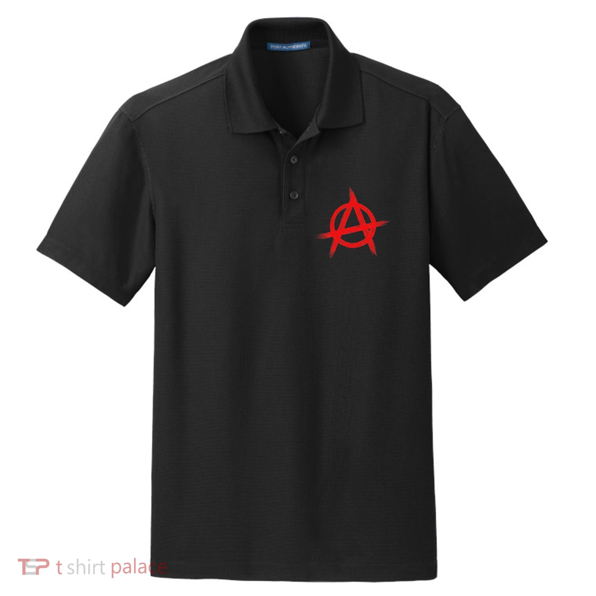 Red Anarchist Symbol Distressed Political Anarchy Rock Star Dry Zone Grid Polo