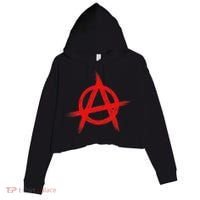 Red Anarchist Symbol Distressed Political Anarchy Rock Star Crop Fleece Hoodie thumb 0
