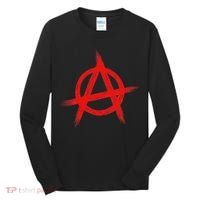 Red Anarchist Symbol Distressed Political Anarchy Rock Star Tall Long Sleeve Shirt thumb 0