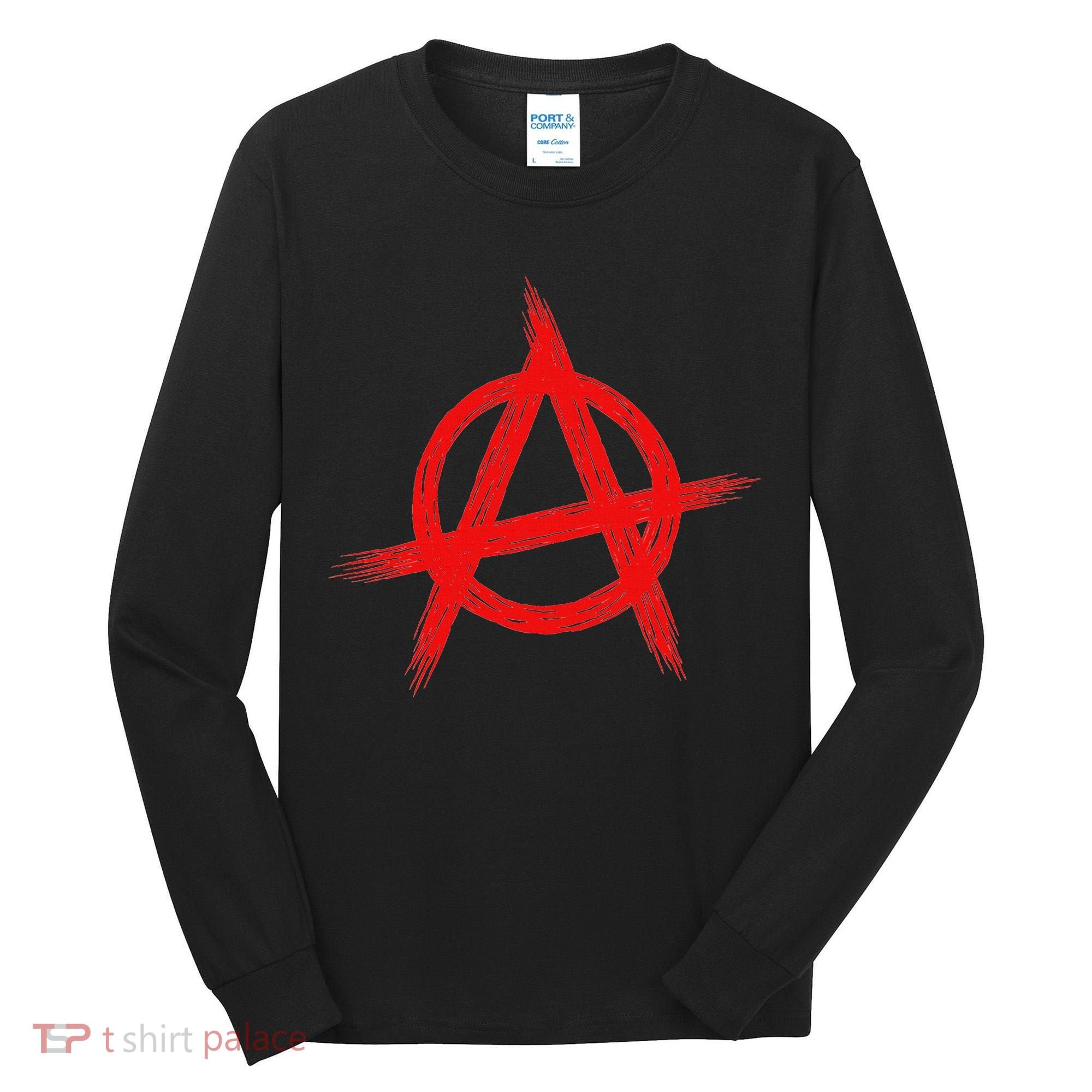 Red Anarchist Symbol Distressed Political Anarchy Rock Star Tall Long Sleeve Shirt