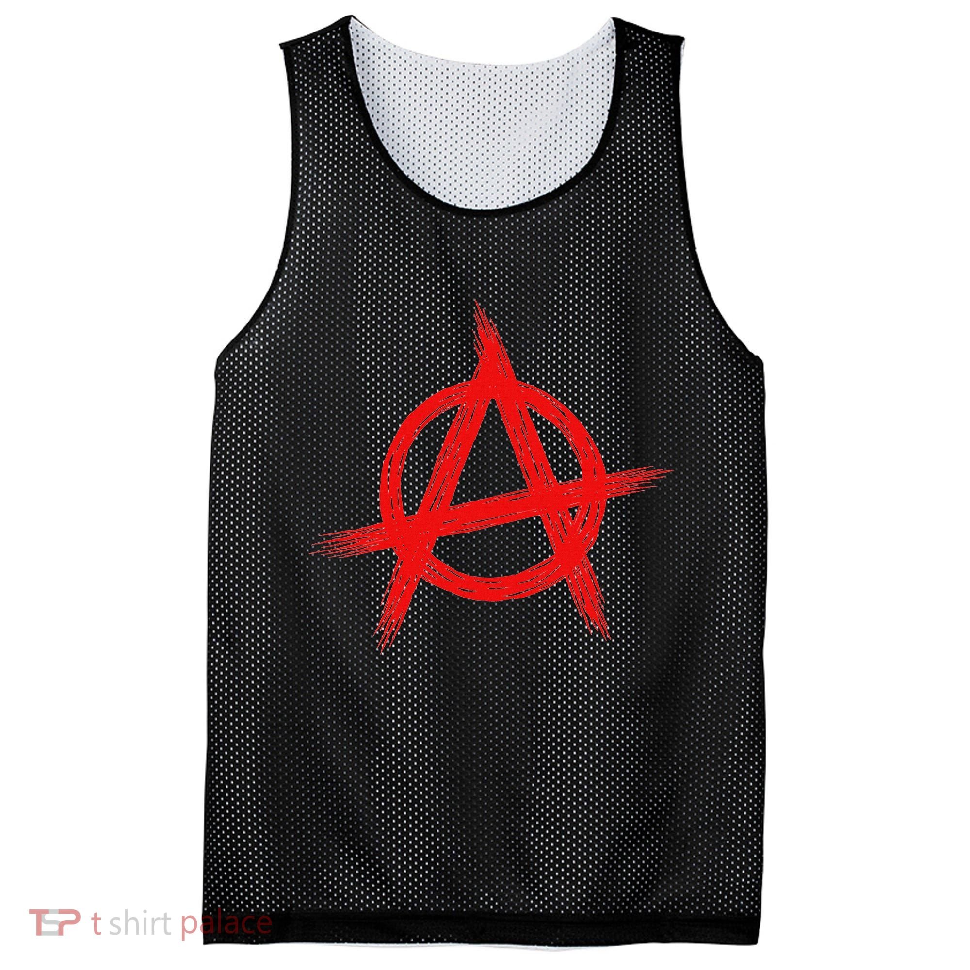 Red Anarchist Symbol Distressed Political Anarchy Rock Star Mesh Reversible Basketball Jersey Tank