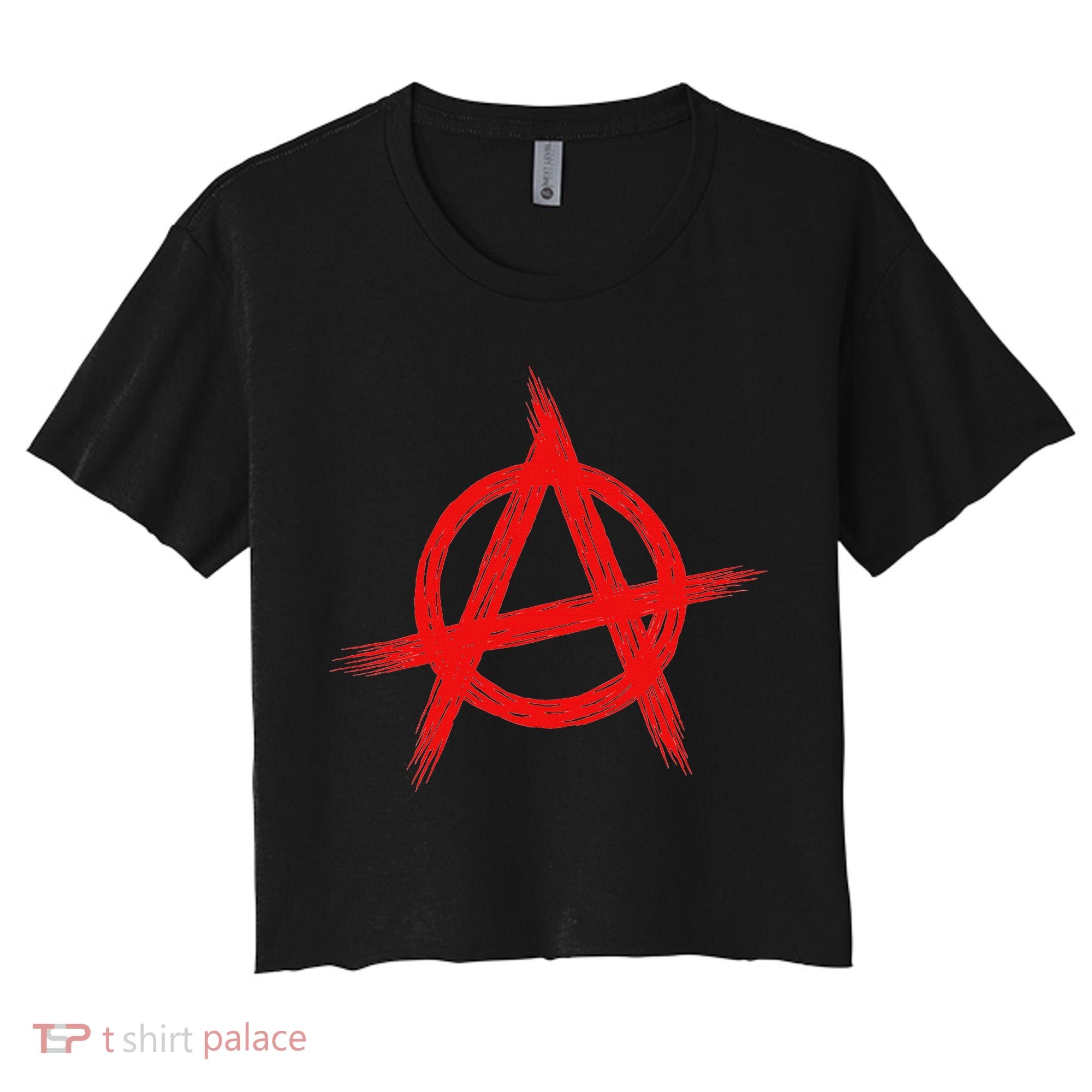 Red Anarchist Symbol Distressed Political Anarchy Rock Star Women's Crop Top Tee