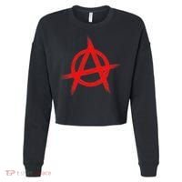 Red Anarchist Symbol Distressed Political Anarchy Rock Star Cropped Pullover Crew thumb 0