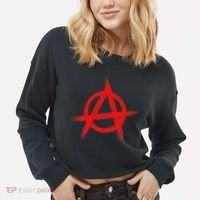 Red Anarchist Symbol Distressed Political Anarchy Rock Star Cropped Pullover Crew thumb 2