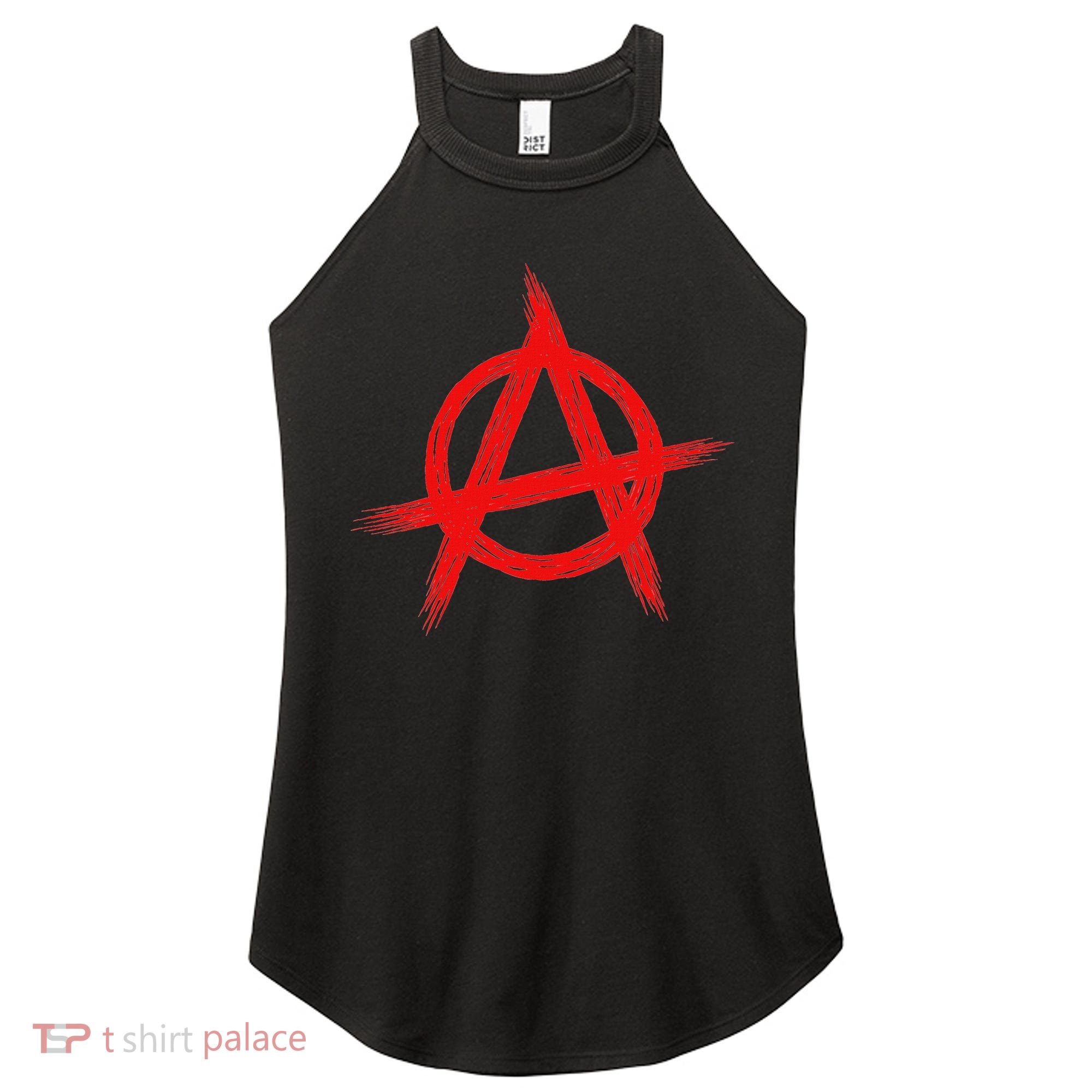 Red Anarchist Symbol Distressed Political Anarchy Rock Star Women's Perfect Tri Rocker Tank
