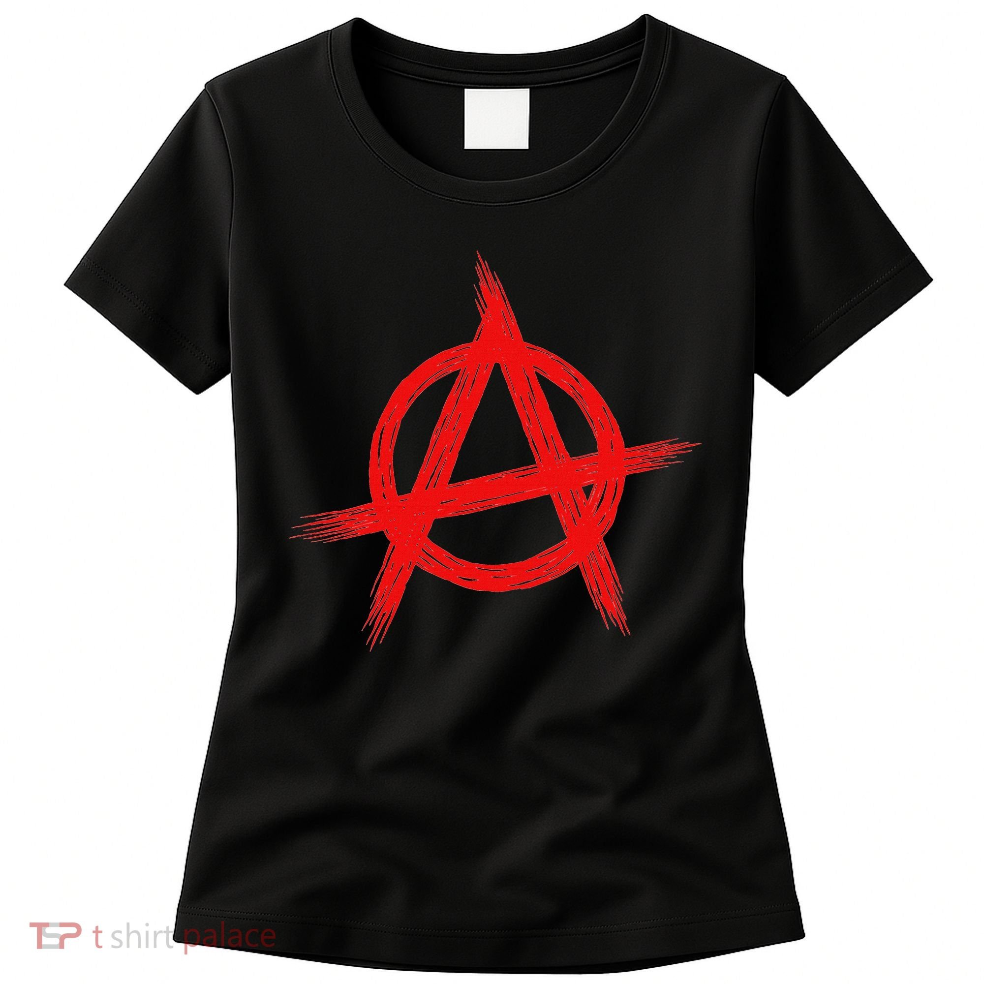 Red Anarchist Symbol Distressed Political Anarchy Rock Star Women's T-Shirt