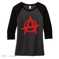 Red Anarchist Symbol Distressed Political Anarchy Rock Star Women's Tri-Blend 3/4-Sleeve Raglan Shirt thumb 0